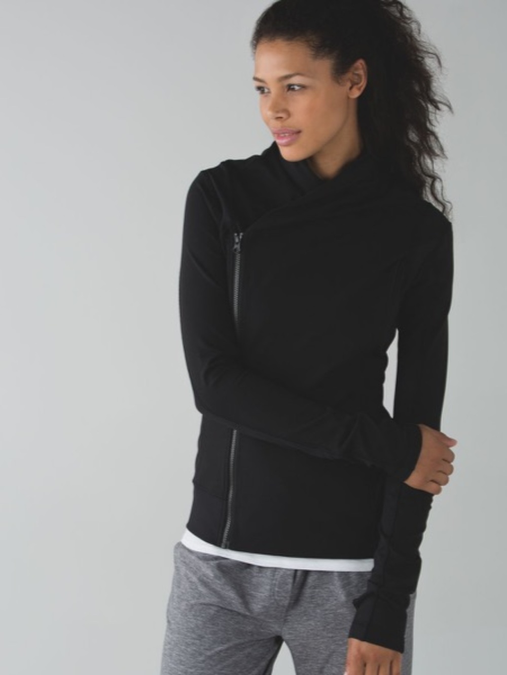 lululemon athletica Black Bhakti Yoga Jacket with Asymmetrical Zip sz 6